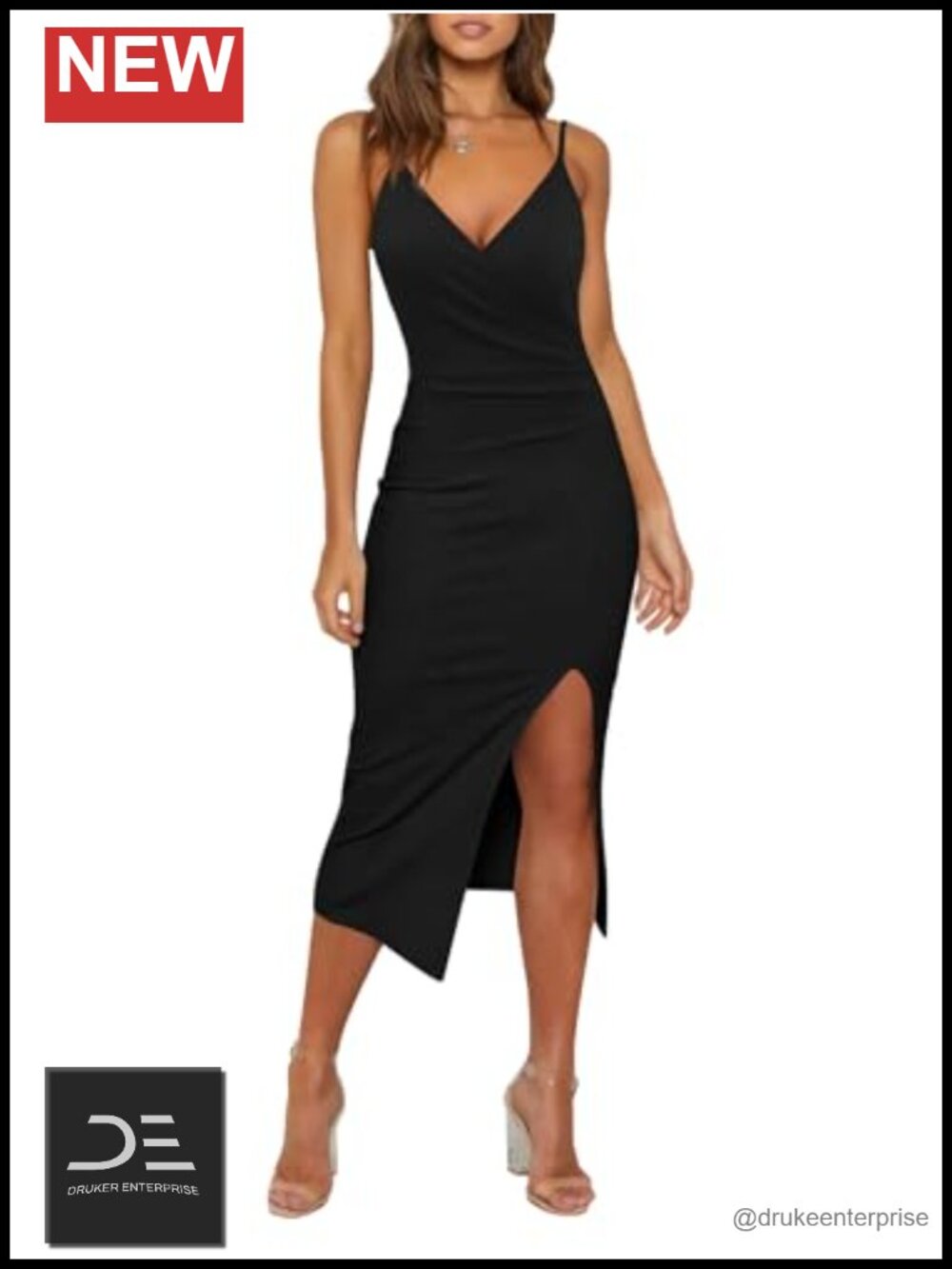 Waymaker Bodycon Cocktail Dress V-Neck Spaghetti Strap Ruched Slit